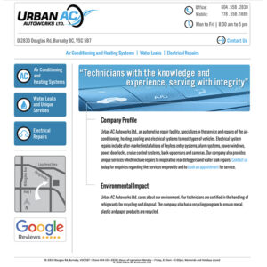 Urban AC Autoworks website Screenshot